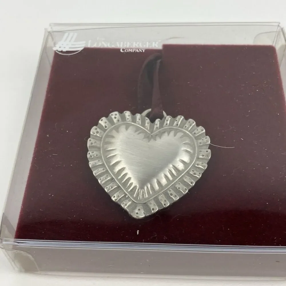 Longaberger Pewter Sweet Heart Basket Tie On | /w Box 1.5